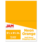 JAM Paper Étiquettes expédition, demi-feuilles, 5,5 x 8,5 po, orange néon, 50/paquet-Étiquettes d’expédition
