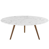 Modway - Lippa Rond de 40 po Faux marbre Table basse avec base trépied - Blanc noyer-Table basse moderne du milieu du siècle