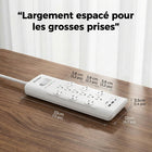 Huntkey - Parasurtenseur multiprise avec 12 prises et 3 ports USB (2 USB-A et 1 USB-C à charge rapide 20 W), cordon de 6 pi avec fiche plate - blanc-Livré avec une rallonge durable de 6 pieds (1,8 m) et une conception de fiche plate, permettant un placement flexible derrière les meubles tout en atteignant facilement les prises murales éloignées.