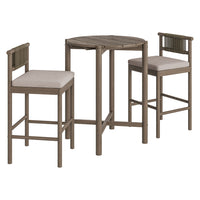 Modway - Eleni 3 pièces Terrasse extérieure Bois de teck Bar Set - Caillou gris vieilli-Ensemble de meubles en bois de teck