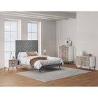 Manhattan Comfort - Dumbo table de chevet moderne, commode et commode haute 5 tiroirs - blanc et gris rustique - ensemble de 3-Comprend 9 tiroirs à extension totale conçus avec des lignes verticales texturées en relief