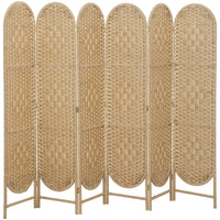 HOMCOM - séparateur de pièce autoportant tissé à 6 panneaux avec dessus arqué pour chambre - bois naturel-Le design tissé à la main crée de magnifiques motifs lumineux et offre une semi-intimité douce  
