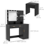 HOMCOM - Coiffeuse avec miroir et lumières - 40,9 po L x 15,7 po l x 55,1 po H - noir-Chaise de coiffeuse rembourrée en éponge pour un confort d'assise optimal 