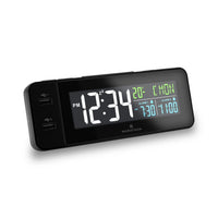 Marathon Watch - Réveil Double USB à Charge Rapide - Noir-Affichage Numérique - La grande LED couleur affiche l'heure et la date, ainsi que la possibilité de régler le gradateur de luminosité