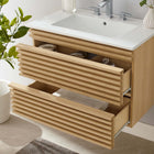 Modway - Render Fixation murale de 30" Vanette de salle de bain - Oak White-MDF et panneau de particules
