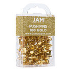JAM Paper - Punaises colourées - dorées - paquet de 100-Taille : Standard (environ 2,5 cm) | Pointe en acier : idéale pour épingler des notes sur des tableaux en liège et des cabines
