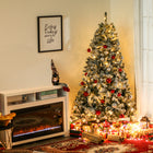 HOMCOM - Sapin de Noël artificiel floqué de neige de 1 - 8 m à LED blanc chaud-Arbre floqué de neige agrémenté de neige blanche sur les feuilles 