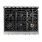 Kucht - 36 po Série KXP Cuisinière double énergie Propane - Acier inoxydable/Or-Les grilles robustes en fonte diffusent une chaleur intense et permettent de déplacer les ustensiles d’un foyer à l’autre sans les soulever