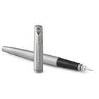Parker − Stylo plume Jotter − acier inoxydable avec bordure chromée − plume moyenne − encre bleue-Le corps en acier inoxydable est accentué de bordures très brillantes et d’une agrafe en tête de flèche
