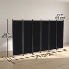 HOMCOM - Séparateur de pièce autoportant à 6 panneaux pour bureau à domicile - noir-Cadre en métal avec revêtement en poudre pour plus de solidité 
