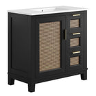 Modway - Dixie 36" Solide Armoire à coiffeuse de salle de bain - Noir Blanc-Bois d’acajou massif