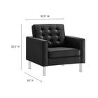 Modway - Loft Touffe Cuir végane Fauteuil - Argent noir-Rembourrage en cuir végane