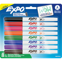 Expo - Marqueurs à faible odeur - Pointe Ultra Fine - Couleurs Variées - Paquet de 8-Effaçable à sec