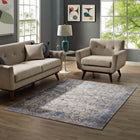 Modway - Minu Treillis floral vieilli Tapis de comédie 8 pi l x 10 pi L - Bleu clair, jaune et orange-Tissage serré à poil bas