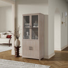 Manhattan Comfort - Jodie 31 po Bibliothèque Mid-Century Moderne - Chêne blanchi-2 portes vitrées en verre trempé à fermeture douce en haut et 2 portes nervurées en bois manufacturé à fermeture douce en bas