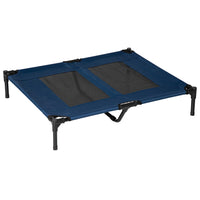 PawHut - Lit pour chien surélevé pour chiens XL, intérieur/extérieur, 36 po L x 30 po l x 7 po H, bleu-La housse en maille respirante garde les animaux au frais 