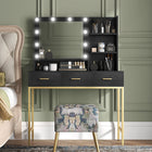 HOMCOM - Coiffeuse avec miroir et lumières - 38,6 po L x 17,7 po l x 54,3 po H - noir-Structure solide en acier et MDF avec mélamine pour la durabilité et la facilité d’entretien 