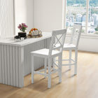 HOMCOM - Tabourets de bar hauteur comptoir avec dossier et repose-pieds - blanc - paquet de 2-Style maison de campagne avec design en cadre en X pour la décoration 
