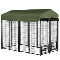 PawHut - Chenil pour chien extérieur 8 pi x 4 pi x 6 pi - vert-12 panneaux en fil solide et cadre en métal renforcent la stabilité et assurent une utilisation quotidienne 