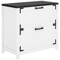 HOMCOM - Caisson de classement 2 tiroirs, support d’imprimante pour bureau à domicile - blanc-Les portes de style grange ajoutent une touche champêtre à tout bureau à domicile 