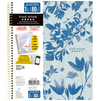Five Star - Cahier Style à 1 matière – 11 po H x 8 1/2 po l – 160 pages-80 feuilles lignées à réglure étroite qui résistent aux bavures d'encre.