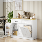 HOMCOM - Buffet style ferme à bascule pour poubelle avec station de charge et rangement à déchets dissimulé - blanc-Bac caché inclinable de 7 gallons garde la cuisine propre. Peut également servir de panier à linge 