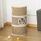 PawHut - Arbre à chat 3 trous, 15 po x 28 po - kaki et brun-Trois espaces de repos, dont deux reliés par un trou ouvert au centre 