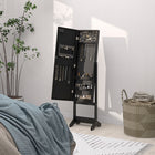 HOMCOM - Armoire à bijoux miroir avec lumières led - 14,25 po L x 11,75 po l x 53,5 po H - noir-Ce miroir de rangement organise vos bijoux et essentiels de beauté de manière ordonnée 