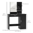 HOMCOM - Coiffeuse avec miroir et étagères - 35,4 po L x 15 po l x 54,3 po H - noir-La surface en bois manufacturé est recouverte de mélamine, lisse et facile à nettoyer 
