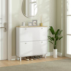 HOMCOM - Armoire de rangement à chaussures étroite avec étagères ajustables - blanc-Le plateau offre un espace supplémentaire d'exposition et de rangement 