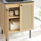 Modway - Chaucer 24" Vanette de salle de bain - Noir de chêne-Portes en rotin tissé