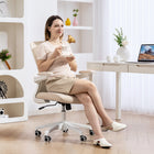 HOMCOM - Chaise de bureau ergonomique avec soutien lombaire - beige-Siège pivotant à 360° et roulettes en PU pour un déplacement fluide sur différents types de sols 