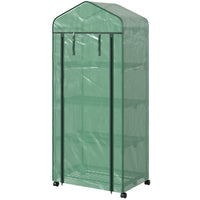 Outsunny - serre portable 27 po L x 20 po l x 65 po H avec 4 étagères et roulettes, vert-Tubes en acier de haute qualité et grille en plastique robuste pour une construction solide et fiable
