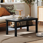 HOMCOM - Table basse à 2 niveaux avec étagère de rangement pour salon - noir-Large plateau pour les repas, ou comme repose-pieds confortable pendant que vous regardez la télévision