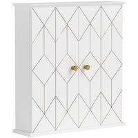 HOMCOM - Armoire murale de salle de bain avec 2 portes, étagère réglable - blanc-Le design à ligne dorée rehausse l’esthétique avec une touche de qualité et de délicatesse