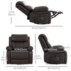 HOMCOM - Fauteuil inclinable manuel avec massage par vibration - brun-Le cuir PU est facile à nettoyer 