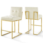 Modway - Privy Acier inoxydable doré Performance Velvet Tabouret de comptoir - Ivoire d’or - Ensemble de 2-Ensemble de tabourets de comptoir de cuisine Glam Deco de 2