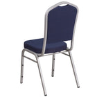 Chaise de banquet HERCULES empilable, dossier couronne, tissu bleu marine, siège épais 2,5 po, cadre argenté (FD-C01-S-2-GG)-Conception à dossier couronne