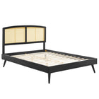 Modway - Sierra Canne et bois Lit à plateforme complet avec pieds écartés, Noir-Cadre complet de plate-forme
