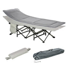 Outsunny - Lit de camp pliant pour adultes avec matelas et oreiller, gris clair-Conception de support robuste pour les adultes grands, les personnes corpulentes et la famille
