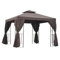 Outsunny - Abri de jardin extérieur pour patio, tonnelle avec auvent 10 pi l x 10 pi L - brun-Construit avec un cadre en métal résistant à la rouille recouvert d'une toile résistante aux UV