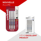 uni-ball – Stylos à bille roulante Vision – 0,7 mm – bleu – paquet de 4  -Les stylos à pointe fine de 0,7 mm qui résistent à la décoloration disposent de la technologie uni Super Ink qui les rend résistants à l’eau et à la fraude