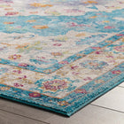 Modway - Success Médaillon vintage floral vieilli Anisah Tapis 4 pi l x 6 pi L - Bleu ivoire clair, jaune, orange-Dessous en caoutchouc de prise