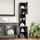 Kleankin - Armoire de salle de bain haute brillance avec porte et étagères - noir-Matériau : Panneau de particules 