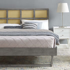Modway - Sidney Canne et bois Lit plateforme Queen avec pieds angulaires, Gris-Rubberwood Legs