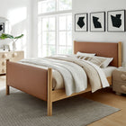 Modway - Maven Grandeur nature Cuir végétalien rembourré Lit de plateforme, Tan Oak-Cuir végane