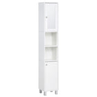 Kleankin - Armoire de salle de bain haute et étroite avec miroir - blanc-Grand espace de rangement comprenant deux armoires à portes et deux étagères de rangement ouvertes 