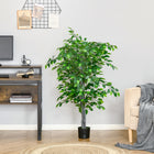 HOMCOM - Arbre artificiel ficus 4,5 pi avec feuilles réalistes pour intérieur - vert-Herbe et terreau en ciment inclus, pour un effet plus réaliste 