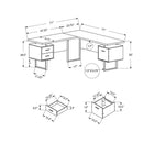 Monarch Specialties - 7306 Bureau 70 po - Gris Cote Droit Ou Gauche-2 petits tiroirs et 1 grand tiroir classeur suspendu avec des poignées argentées, des coulisses en métal et des intérieurs finis