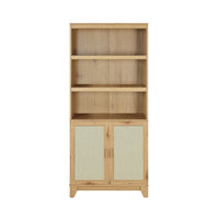 Manhattan Comfort - Sheridan 31,49 po Bibliothèque Cabinet Moderne d’Inspiration Mid-Century - Nature-Bibliothèque moderne en rotin pour bureau à domicile, salon et rangement supplémentaire